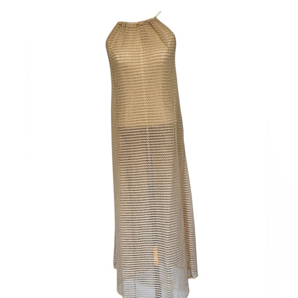 Swimup Coverup HAUTE HIPPIE Beige Crochet Open Weave Halter Maxi Dress - Picture 7 of 7